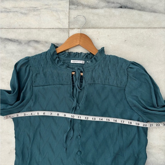 Vintage Notations Blouse Teal Smocked Lined Button Cottage Peasant Romantic LG - Picture 7 of 11